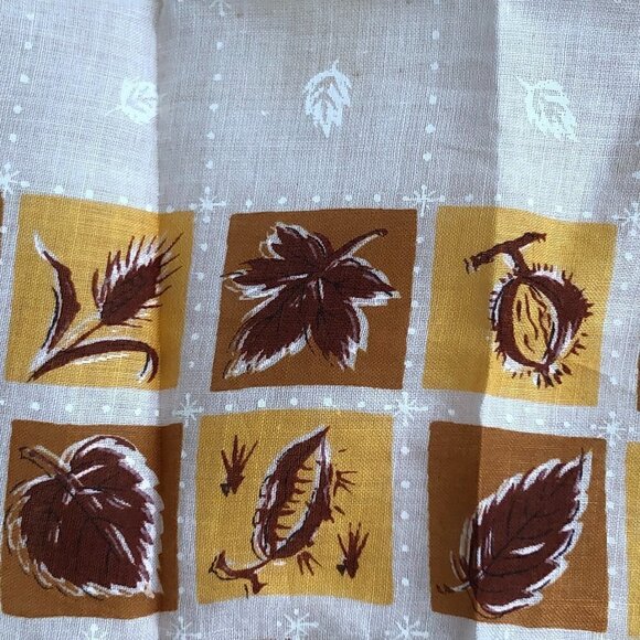Vintage Hand Printed Golden Leaves Handkerchief - Picture 4 of 5
